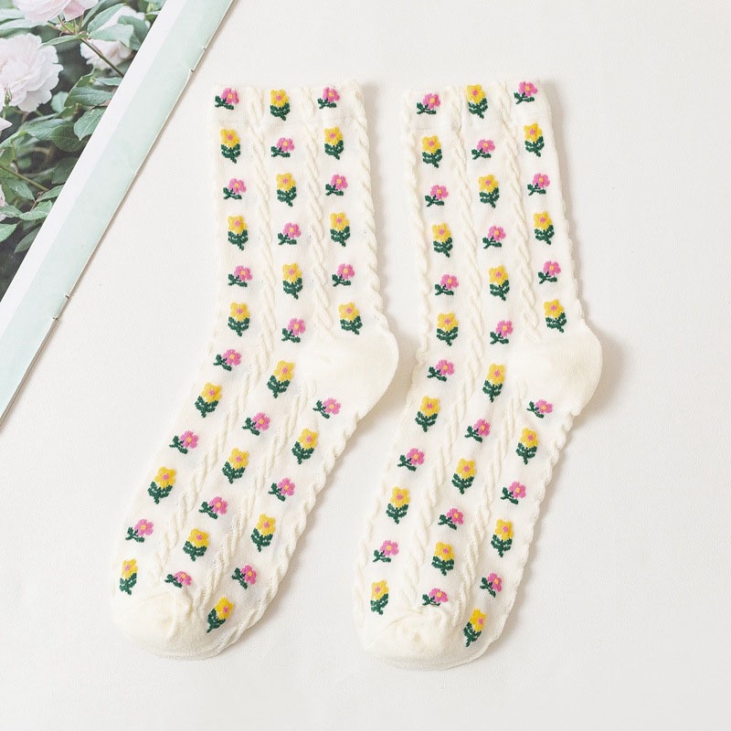 Vớ Cotton Mềm Co Giãn Giữ Ấm Mùa Thu Đông In Họa Tiết Hoa Cổ Điển Dễ Thương Dành Cho Nữ