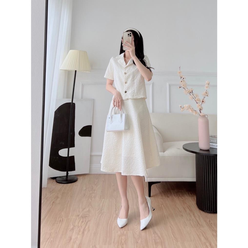 Set sơ mi ký giả cổ Vest ngắn tay cài cúc chất liệu xốp Hàn thiết kế YOLY