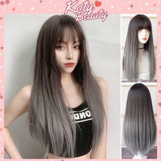 Tóc giả nguyên đầu thẳng nâu ombre xám khói Koty Beauty tóc giả nữ cả đầu dài thẳng TG40