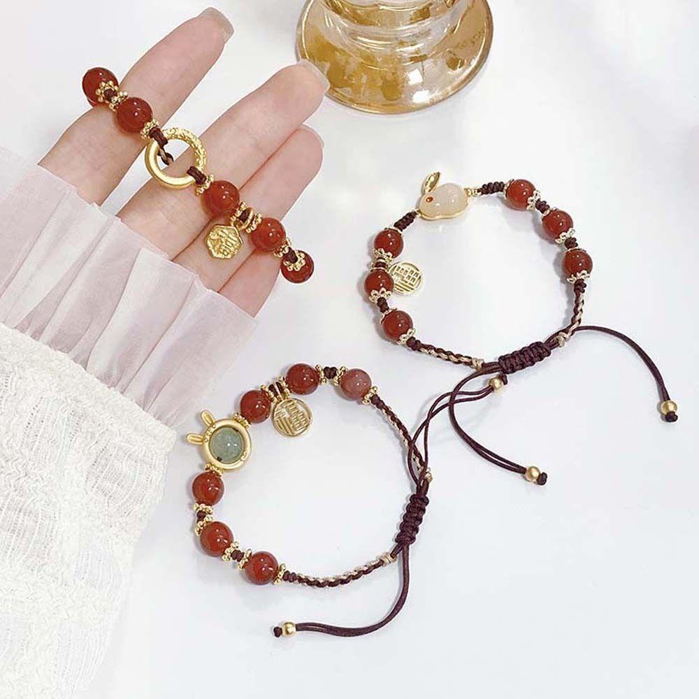 Vòng Tay Chuỗi Hạt Mặt Hình Thỏ Phong Cách Trung Hoa Thanh Lịch Cho Năm Mới