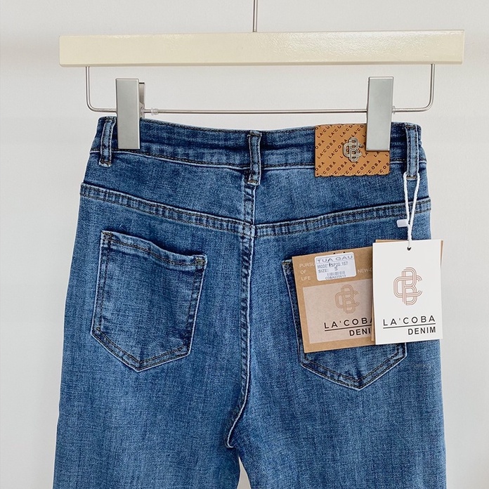 Quần jean ống loe nữ denim dáng ôm màu xanh nhạt L15 - La’coba