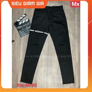 Quần jeans nam thời trang mẫu mới_Quần bò nam đen kiểu đai thắt mới lạ