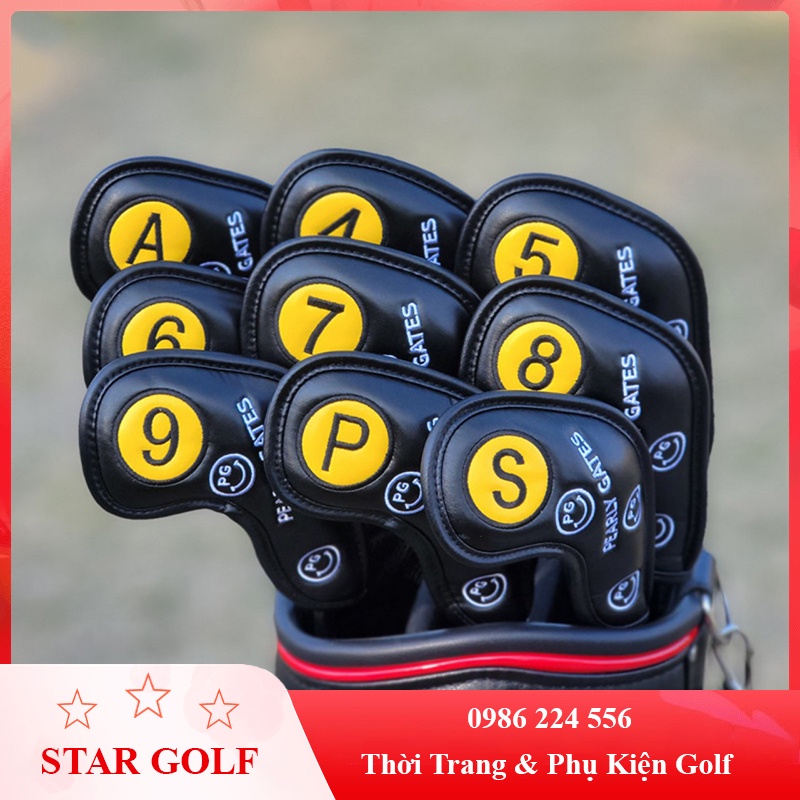 Bọc đầu gậy golf PG cover gậy sắt da PU chống trầy xước bụi bẩn 9 chiếc [Star_Golf]