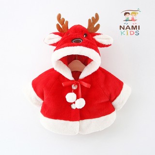 [172:D12] Áo khoác lông tuần lộc cho bé gái hàng Quảng Châu mặc noel ấm áp cho bé
