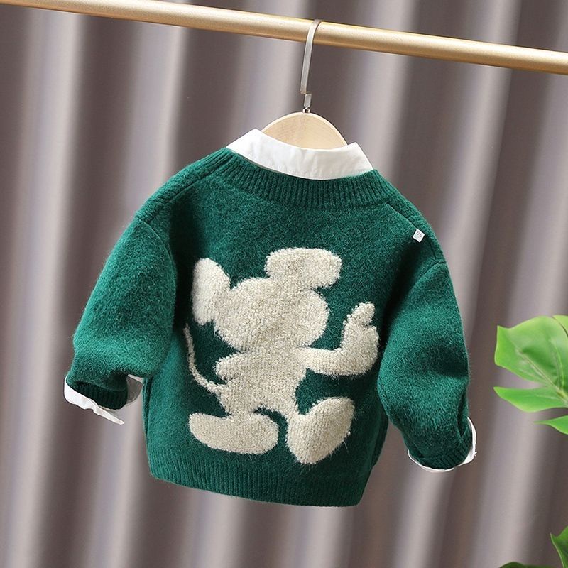 Lưng Áo Khoác Cardigan Dệt Kim Dày Dặn In Hoạt Hình Thời Trang Thu Đông 2022 Cho Bé