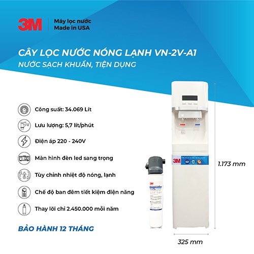 Máy Lọc Nước Nóng Lạnh 3M VN-2V-A1 Có Bảng Điện Tử (Sử Dụng Máy 3M Brew120-MS)