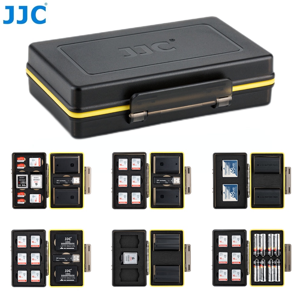 JJC 2 trong 1 Hộp đựng pin máy ảnh Giá đỡ lưu trữ thẻ nhớ cho SD Micro SD XQD NP-W126S NP-W126 NP-FW50 NP-95 NP-BX1 LP-E6 LP-E6N LP-E6NH LP-E8 LP-E12 LP- E17 EN-EL15c EN-EL15b EN-EL15a EN-EL15 EN-EL14 BLS-5 BLN-1