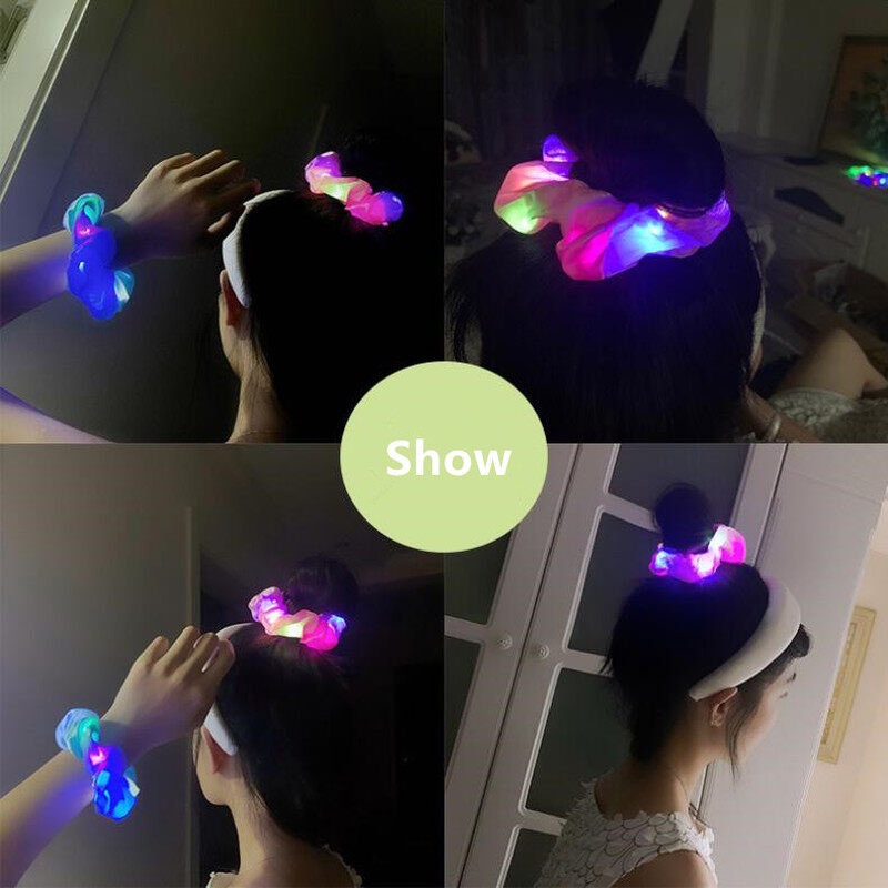 Dây Buộc Tóc Chiffon Có Đèn LED Nhiều Màu Sắc Tạo Kiểu Tóc Đuôi Ngựa Thời Trang Cho Nữ