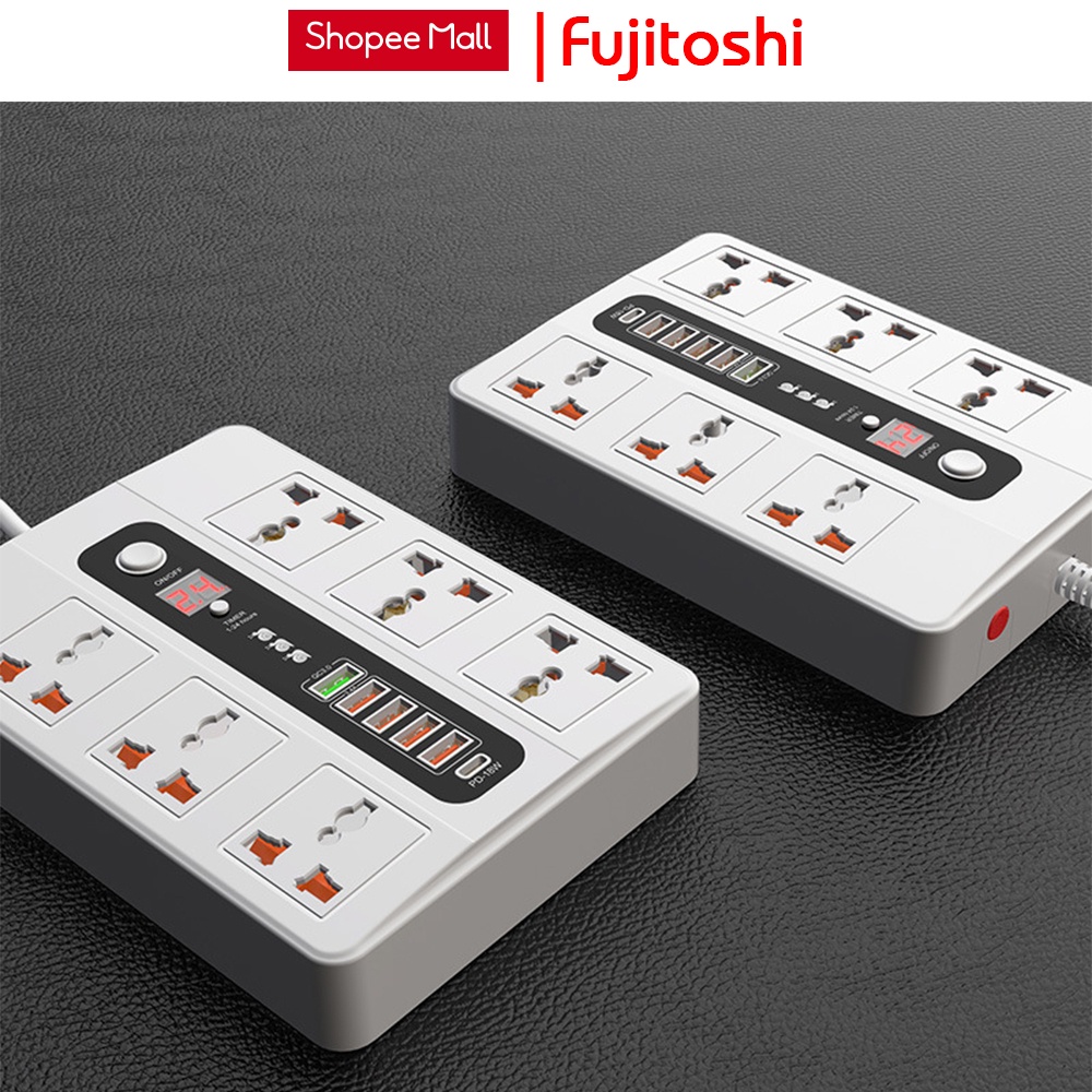 Ổ cắm điện thông minh Fuhitoshi Có hẹn giờ Ổ cắm 5 Cổng usb sạc nhanh 1 Cổng sạc PD 20w Chịu tải 3000W