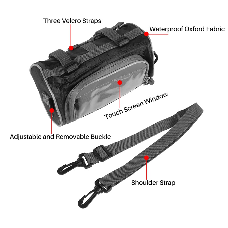 Túi Đựng Đồ Gắn Ghi Đông Xe Đạp Leo Núi 5L Đa Năng Chống Thấm Nước Màu Đen
