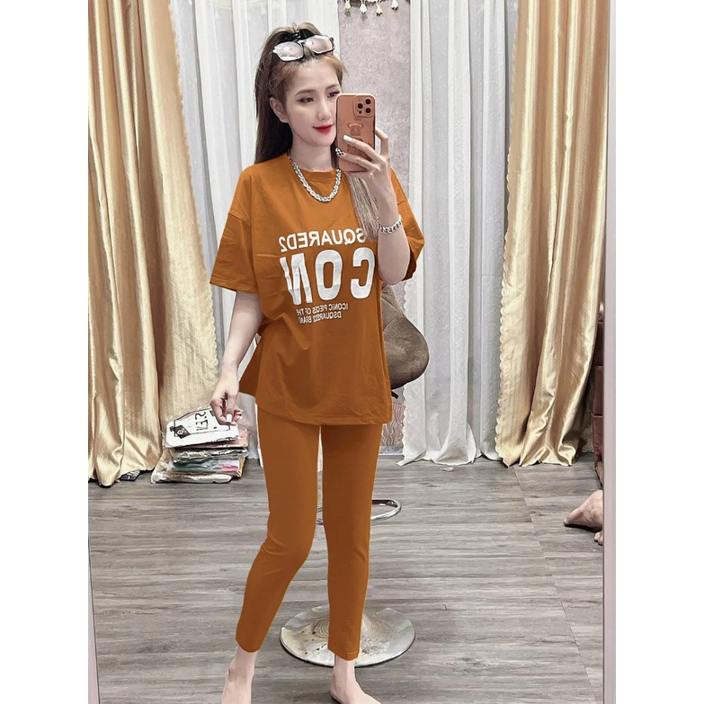 Set Cotton Trơn Đơn Giản Nữ - Tay Lỡ - Logo In Nét - SP Y Hình