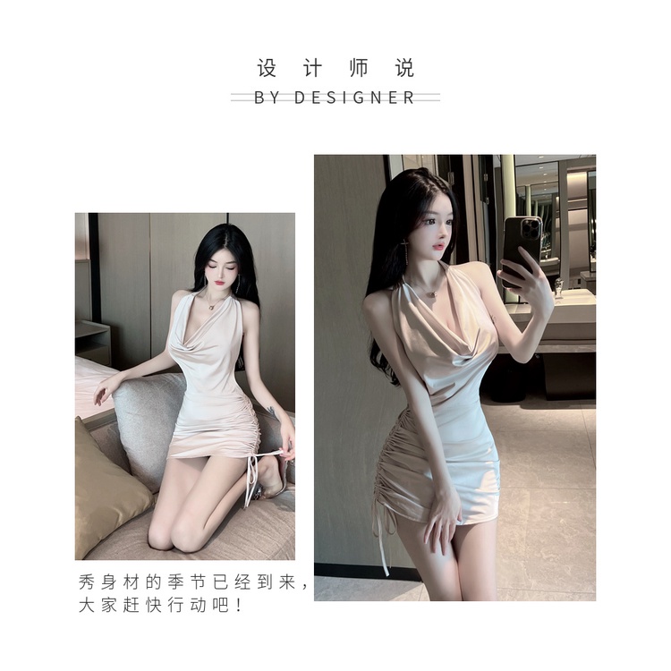 Đầm Dây Rút Ôm Hông Màu Trơn Quyến Rũ Thời Trang Dự Tiệc 02ND