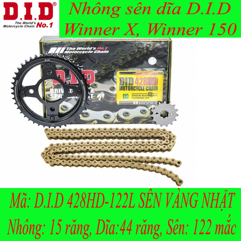 Nhông sên dĩa DID xe Winner X, Winner 150 dĩa đen sên vàng Nhật 428HD (sên 10 ly)