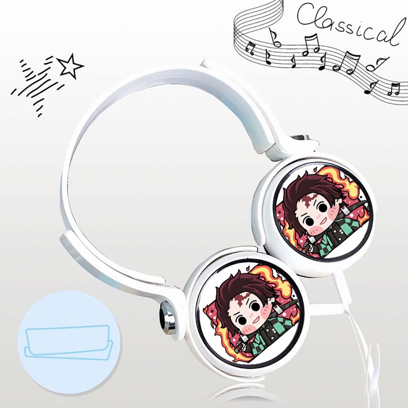 Tai nghe chụp in hình KIMETSU NO YAIBA Thanh Gươm Diệt Quỷ ver CHIBI VUÔNG anime chibi cắm dây tiện lợi thời trang