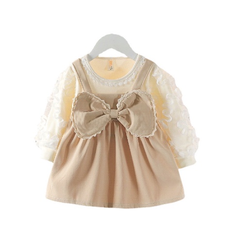 Paulababy Thời Trang Đầm Công Chúa Tay Dài Giả Hai Mảnh Đính Nơ Dễ Thương Cho Bé Gái