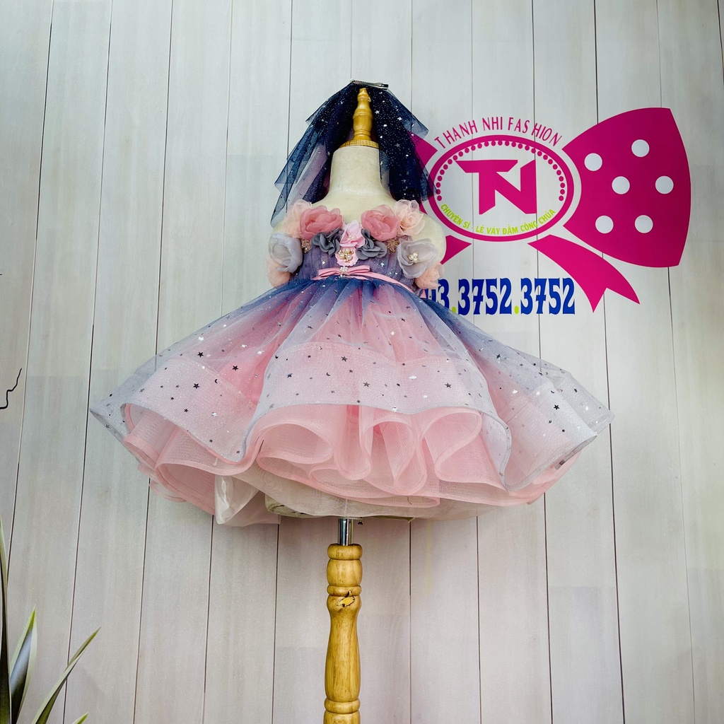 Váy Công Chúa Size Mẹ và Bé đen loang hồng hoạ tiết sao xinh xắn - hàng Thiết Kế Cao Cấp - Váy Bé Gái TN181022