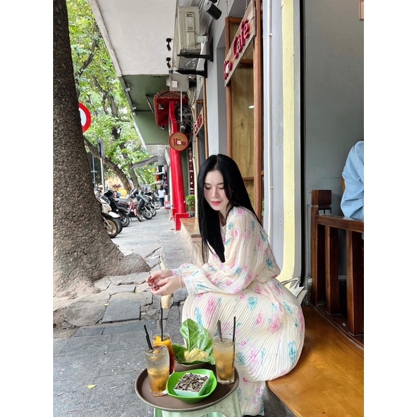 Váy maxi hoa xếp ly nhỏ pure desire pháp eo nhỏ cao cấp khí chất nhẹ nhàng như gió mùa xuân thu 2022