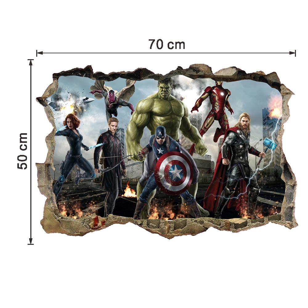 Tranh Dán Tường 3D Avengers - Decal Biệt Đội Báo Thù Marvel mẫu số 6 AmyShop (50 x 70 cm)