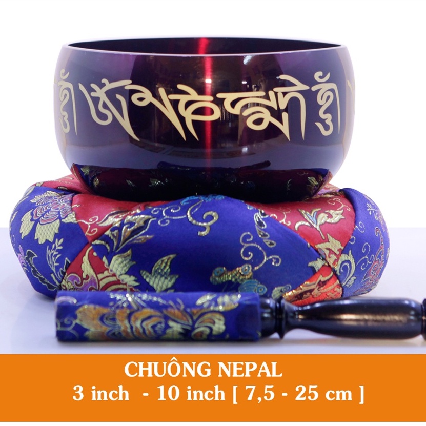 Chuông Nepal (Đường Kính trong khoảng 7.5cm đến 15cm) Xoay và gõ 2 trong 1 - Màu mận chín 🎀 Gồm chân đế và dùi gõ