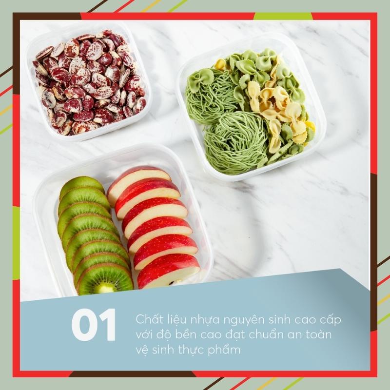 Hộp nhựa đựng thực phẩm BEHOMEMALL hộp vuông trong suốt có nắp đậy kín tiện dụng