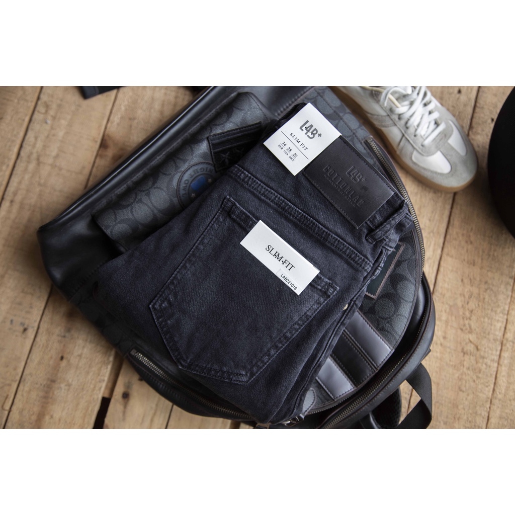 Quần jean nam màu xám đen rách gối chất co giãn from slimfit thương hiệu LAB - QJLAB221016