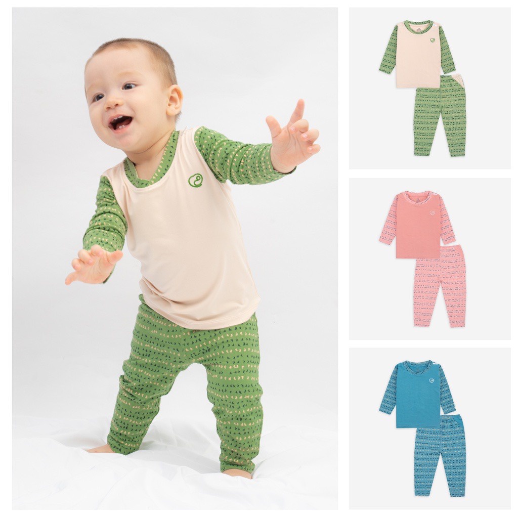 Bộ dài tay cài vai sợi tre Bu, Bu baby 6m - 3Y
