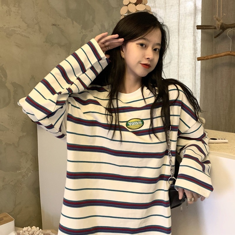 NRVP Áo Thun Nữ Dài Tay Dáng Rộng In Hình Phong Cách Hàn Quốc Kiểu Mới