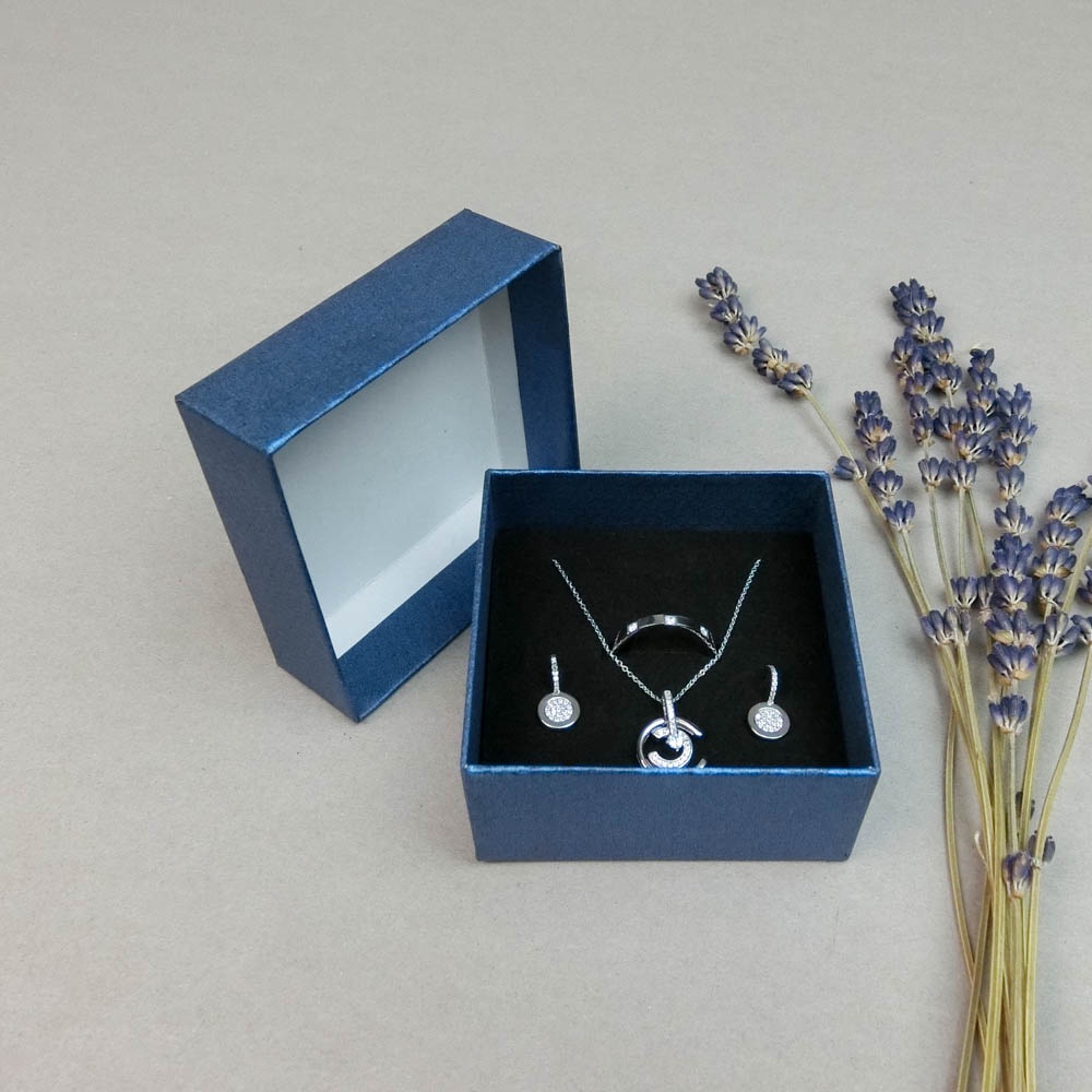 Combo 10 hộp đựng trang sức size 7.5cm xanh dương vân tròn dễ thương