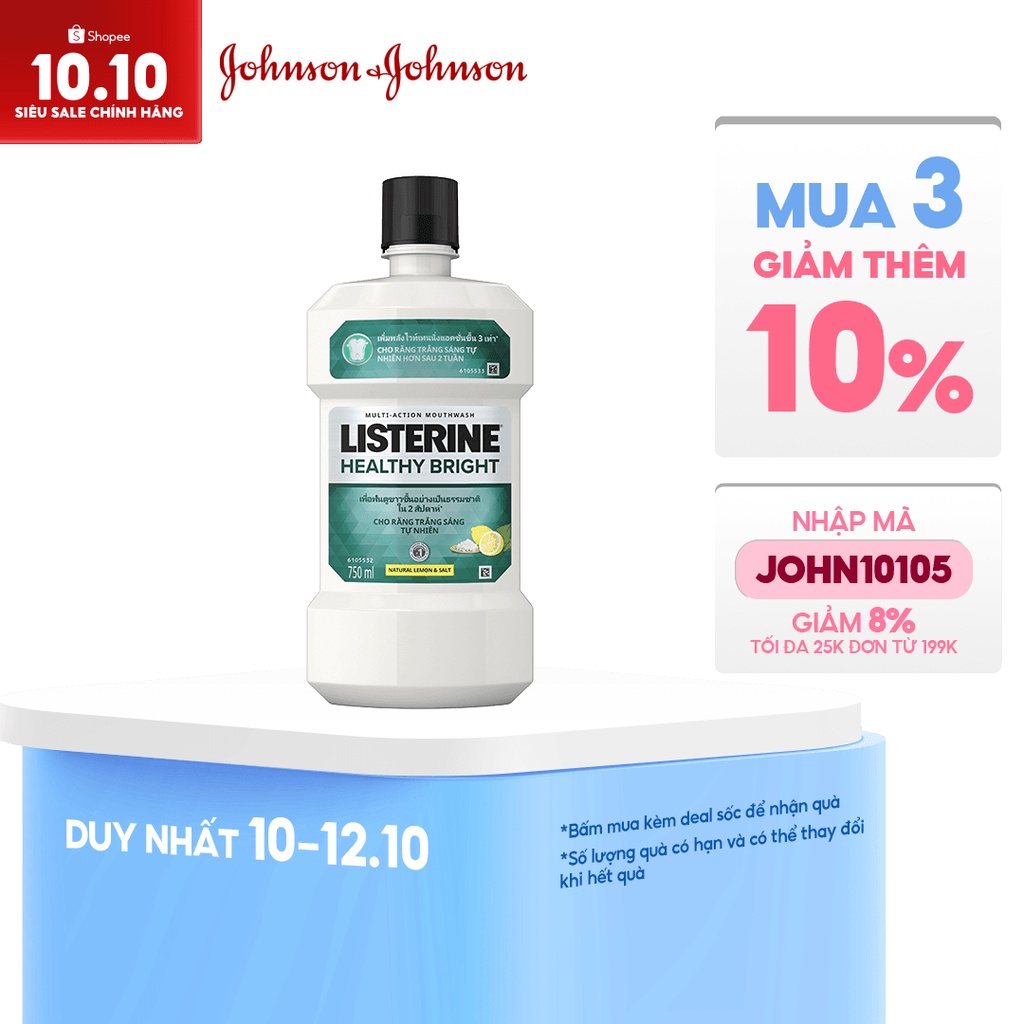 Nước súc miệng giúp răng trắng sáng tự nhiên Listerine Healthy Bright 750ml - 100945468