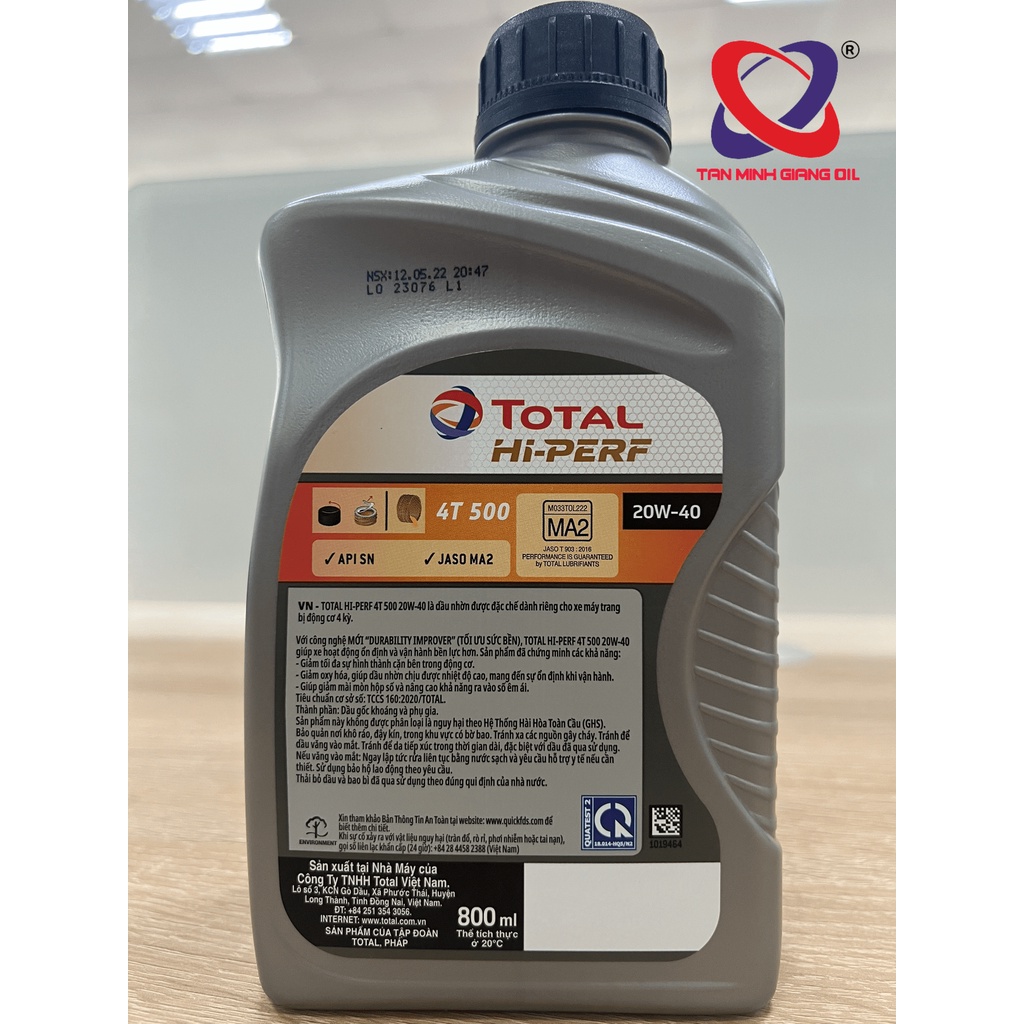 Nhớt xe máy bôi trơn động cơ bình 1L / 800mL TOTAL HI PERF 4T 500 20W40