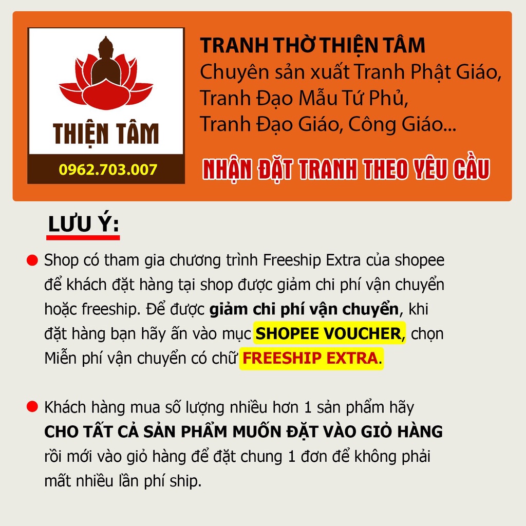 Tranh Thiên Thủ Thiên Nhãn gồm khung 38x50cm y ảnh