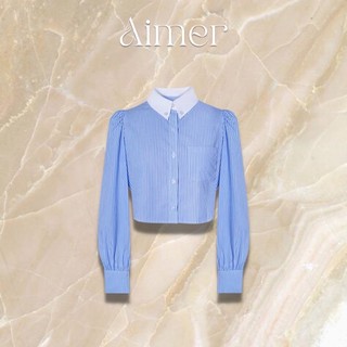 Áo sơ mi kẻ dáng croptop phối cổ /kemstudio