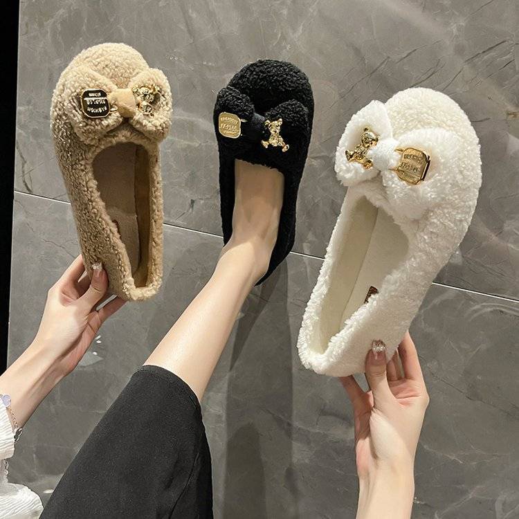 Giày Lông Lót Lông Cừu Phong Cách Mới Mùa Thu Đông Ấm Áp Cho Nữ