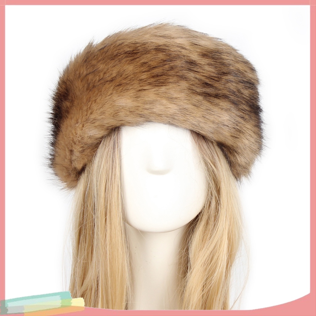 [LK] - Mũ Turban Rộng Vành Phối Lông Giả Dày Dặn Trượt Tuyết Cho Nữ