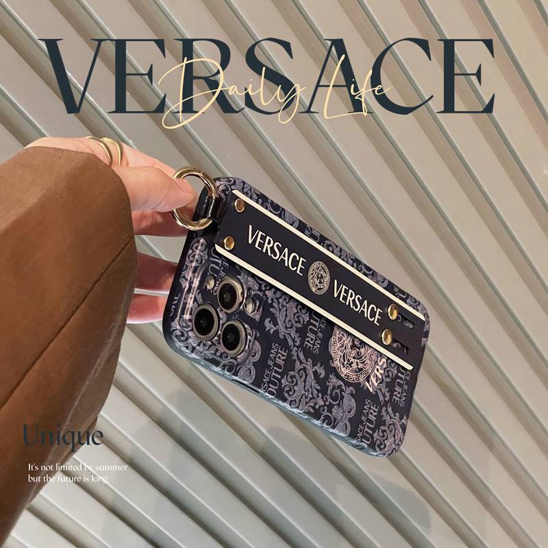 Ốp Điện Thoại Silicon In Logo Versace Sang Trọng Kèm Dây Đeo Cho IPhone Xr Xs Max 14 Plus 11 12 13 14 Pro Max