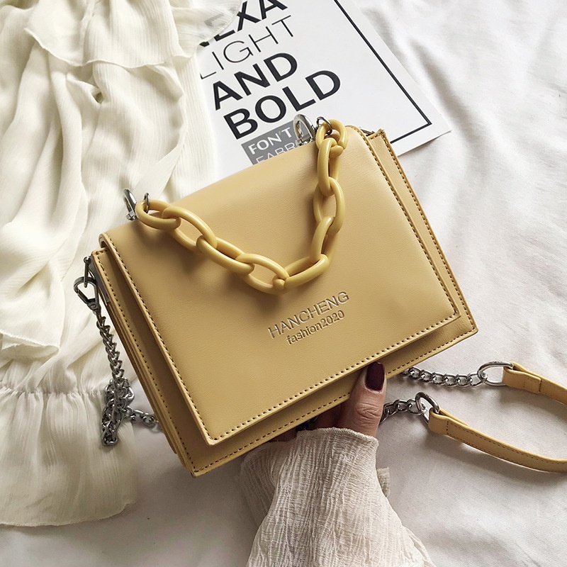 Túi Đeo Chéo Dáng Vuông Nhỏ Phối Dây Đeo Sợi Xích Thời Trang Cho Nữ
