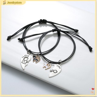 (jewelrystore) Vòng tay bện cặp hình trái tim mèo đen trắng kết hợp（Một đôi）