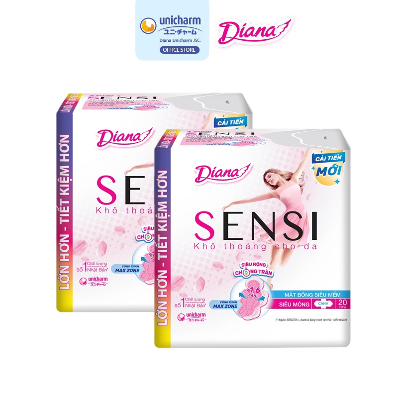 Bộ 2 gói băng vệ sinh Diana Sensi siêu mỏng cánh 20 miếng/gói