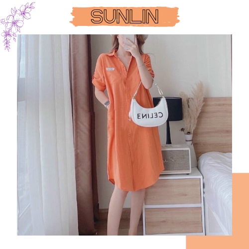 Đầm sơ mi form rộng dấu quần in hình trẻ trung năng động