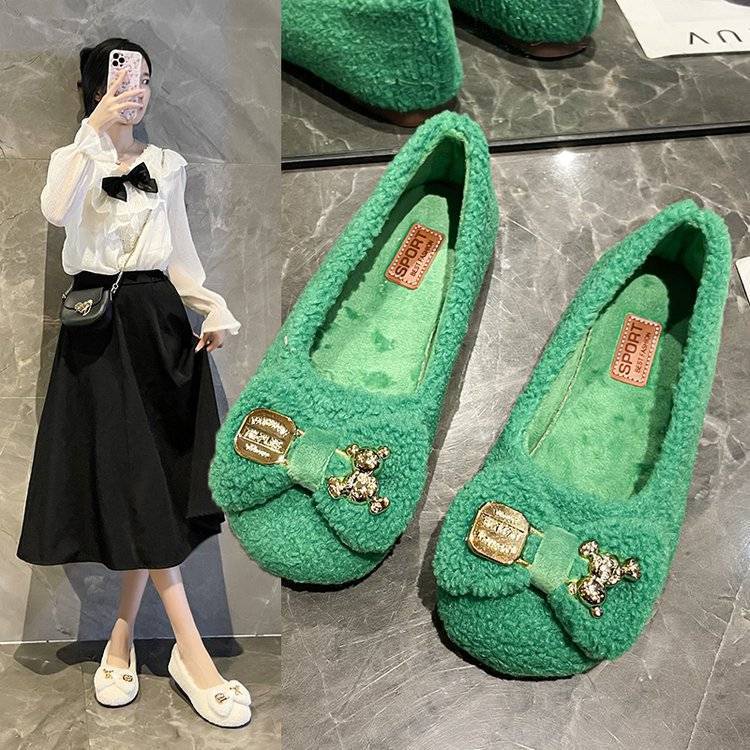 Giày Lông Lót Lông Cừu Phong Cách Mới Mùa Thu Đông Ấm Áp Cho Nữ