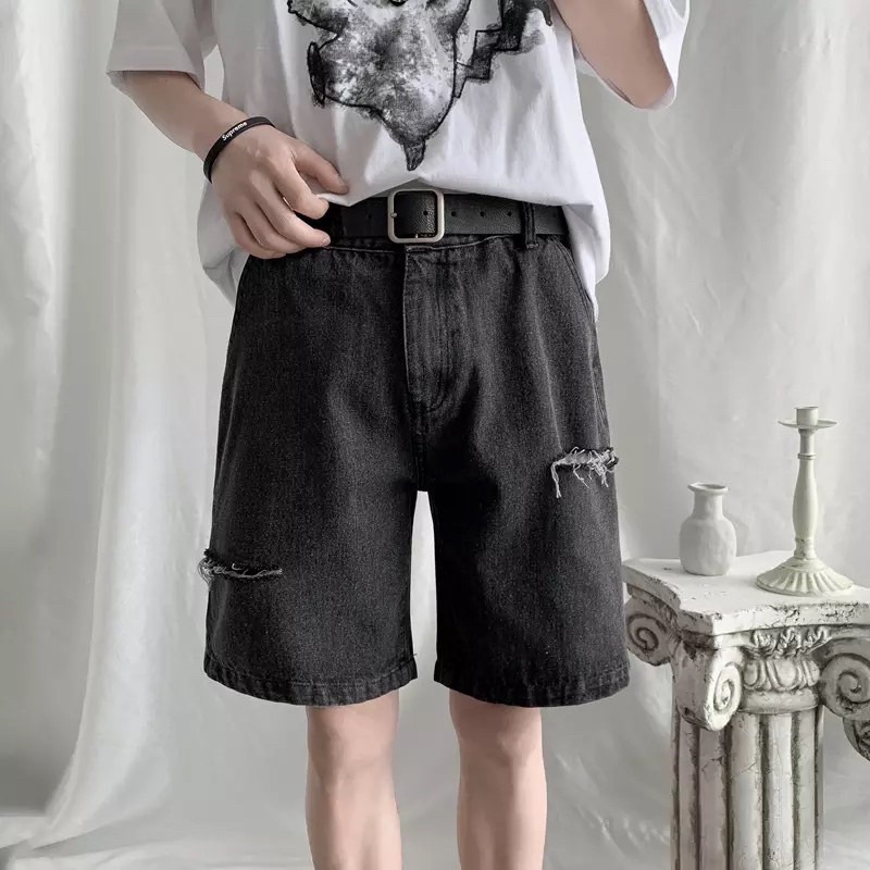 Quần Short Jeans Ống Rộng Xé Rách Năng Động, Quần Bò Lửng Thời Trang Unisex, Đùi Ngắn Style Hàn Quốc - QSJ02 -