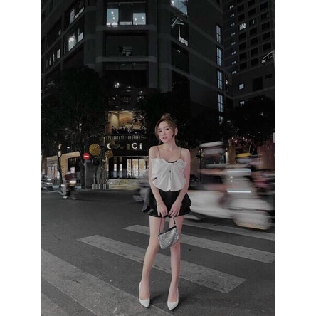 [11.11 Sale Freeship] Set bộ đùi nữ,set áo hai dây đính nơ trắng to ở ngực mix quần short đi chơi dạo phố trẻ trung mtb