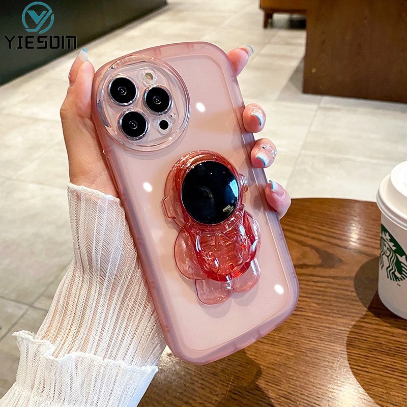 Ốp Điện Thoại Silicone Trong Suốt Có Đế Đỡ Hình Phi Hành Gia Cho iPhone 14 Pro Max 14 Plus