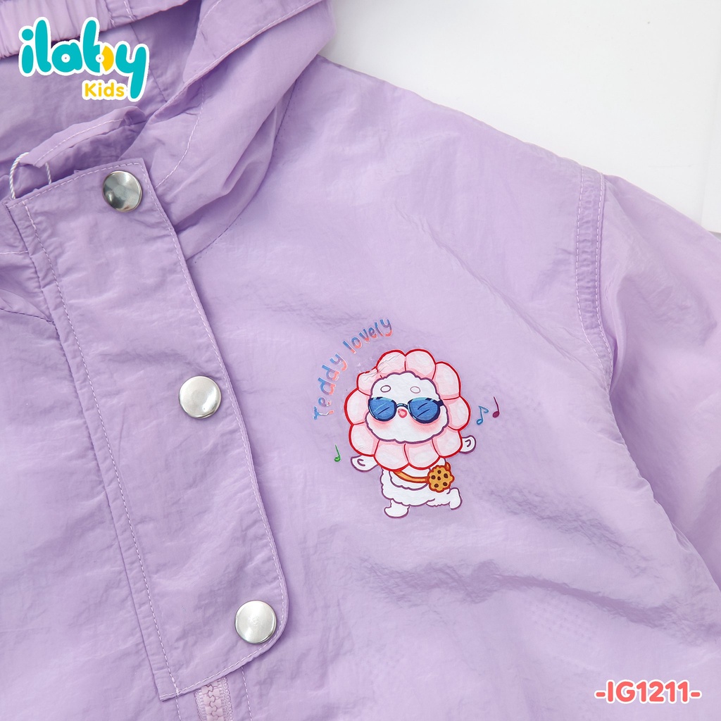 Áo gió bé gái ILABY cúc bấm nẹp chất liệu gió nhăn chống nước