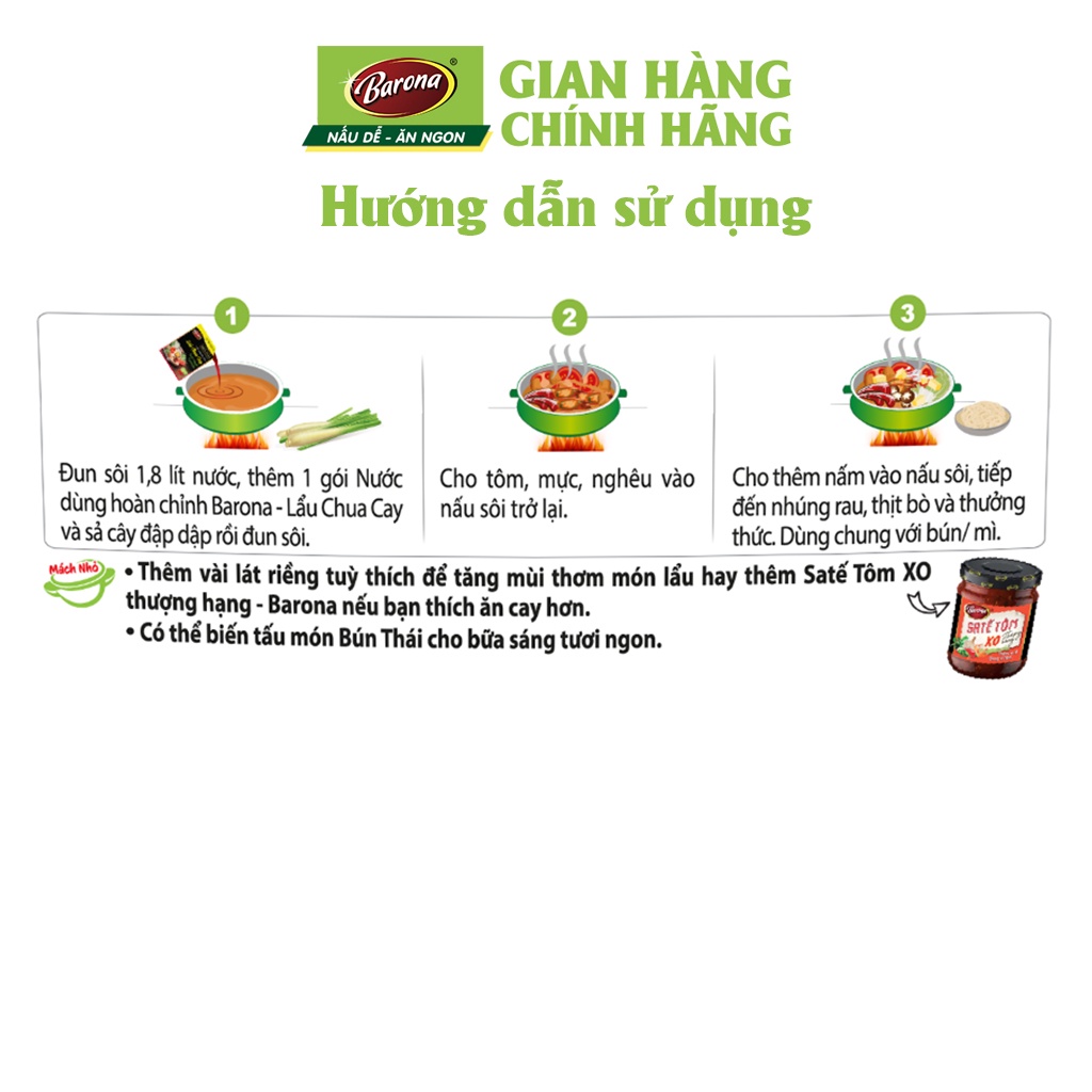 Nước Dùng Lẩu Chua Cay Barona 180g tươi ngon chuẩn vị không cần nêm nếm