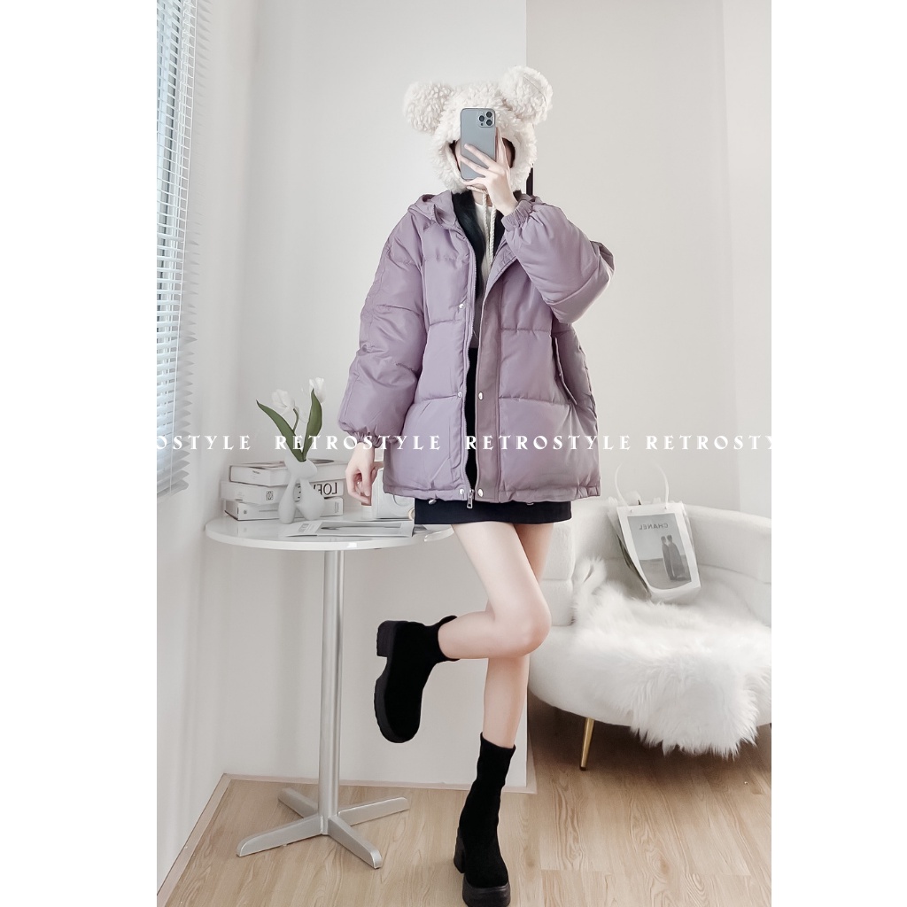 Áo phao béo 2 lớp dáng rộng có mũ phong cách RETROSTYLE mã Aophaobeo_P13