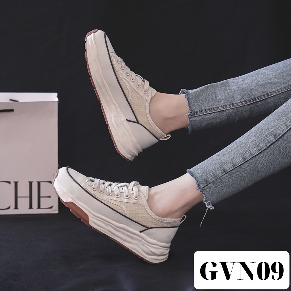 Giày Thể Thao Nữ Màu Sữa Đế Cao Su Tăng Chiều Cao 3cm