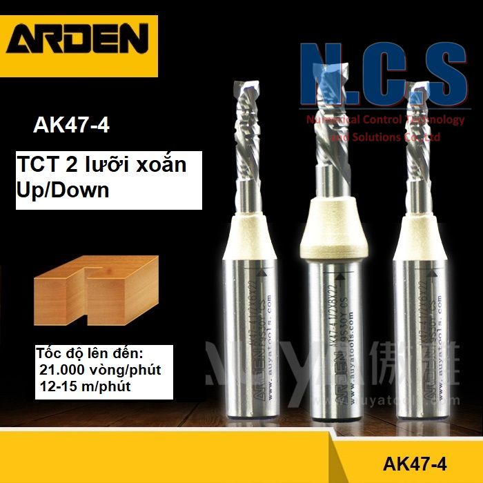 ARDEN AK47-4 - Mũi dao cắt gỗ CNC 6.0-8.0mm UP/DOWN 2 lưỡi xoắn TCT phủ teflon
