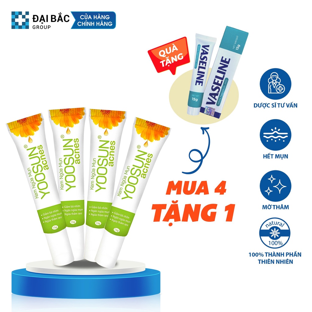 [MUA 4 TẶNG 1 TUÝP MAMA 10gr]Mua 4 tuýp kem ngăn ngừa mụn, kiểm soát bã nhờn, ngừa thâm sẹo YOOSUN Acnes 15gr