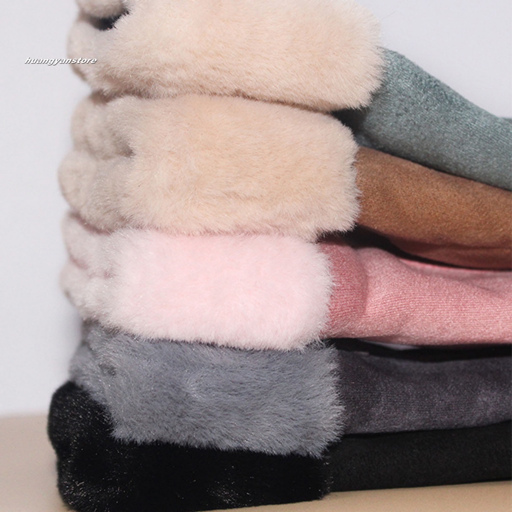 HY| 1 Đôi Găng Tay Phủ Lông Giữ Ấm Mùa Đông Chống Mài Mòn Màu Sắc Đơn Giản